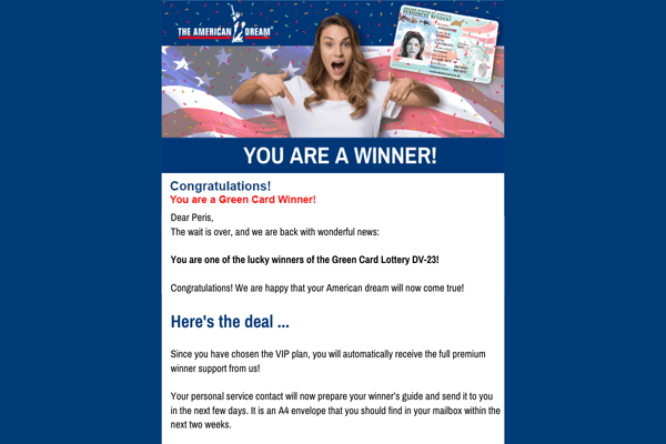 Green Card Lottery Winning Notification