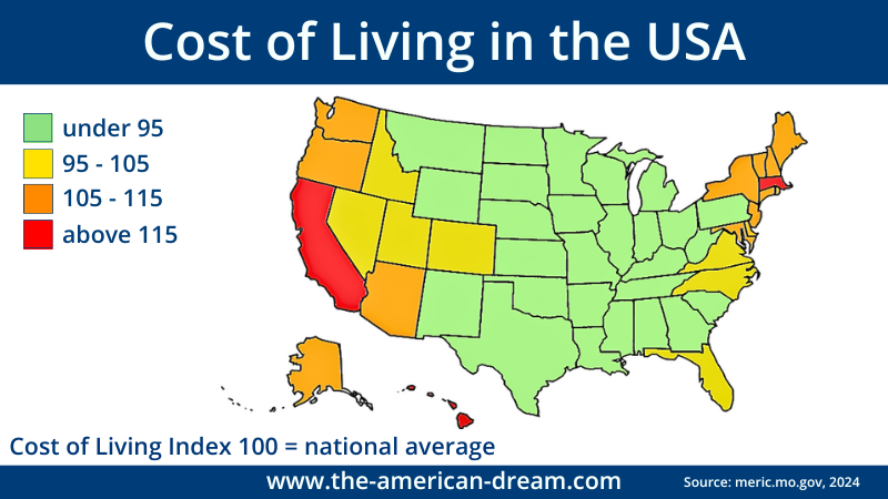 The cost of living in the USA map